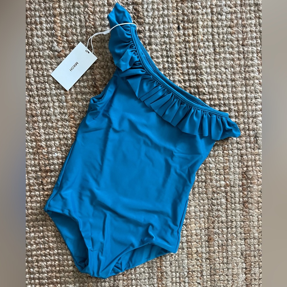 MIKOH MINI Ray One Shoulder Ruffle One Piece in Abyss NWT Size L